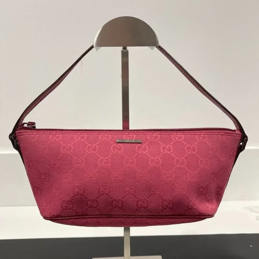 Gucci GG Canvas Pouch Bag Dark Pink/Raspberry (128556)